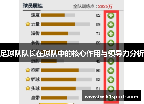 足球队队长在球队中的核心作用与领导力分析 足球队队长在球队中的核心作用与领导力分析