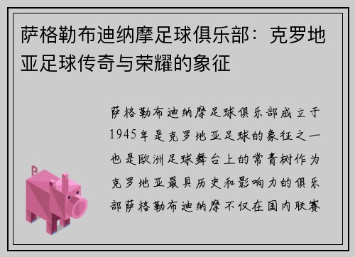 萨格勒布迪纳摩足球俱乐部：克罗地亚足球传奇与荣耀的象征